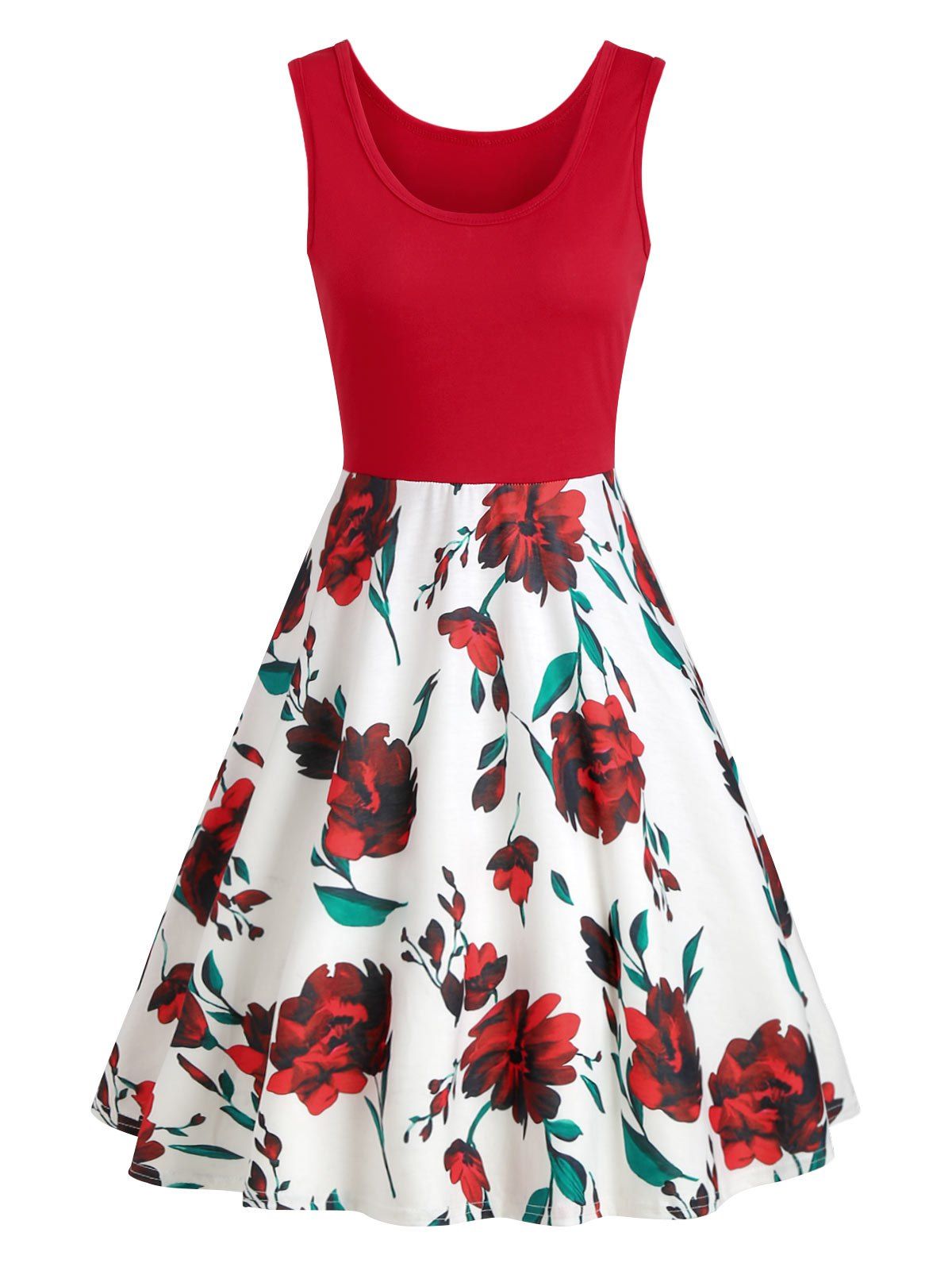 

Color Block Floral Dress, Red wine