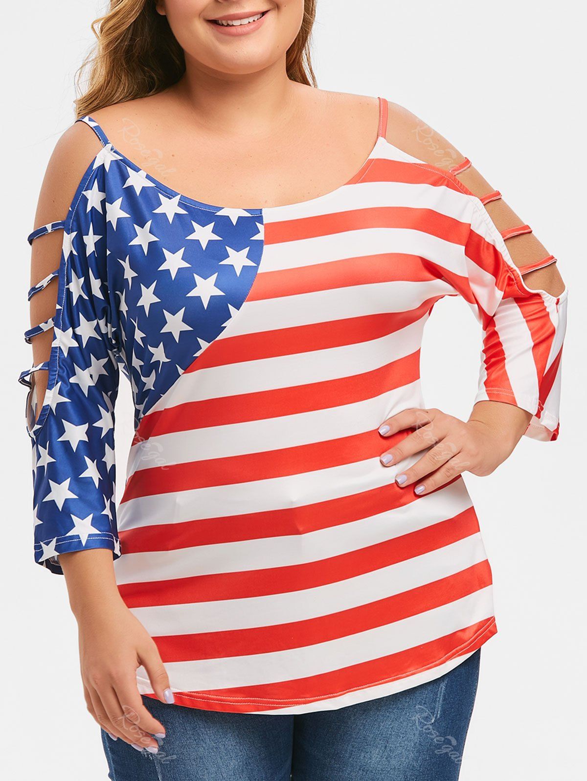

Plus Size Cut Out American Flag T-shirt, Multi-a