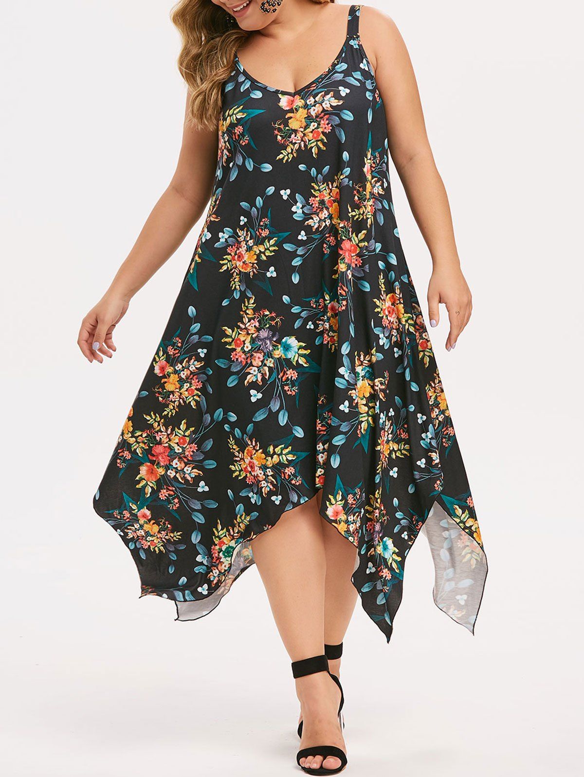 [52% OFF] Plus Size Floral Maxi Handkerchief Dress | Rosegal