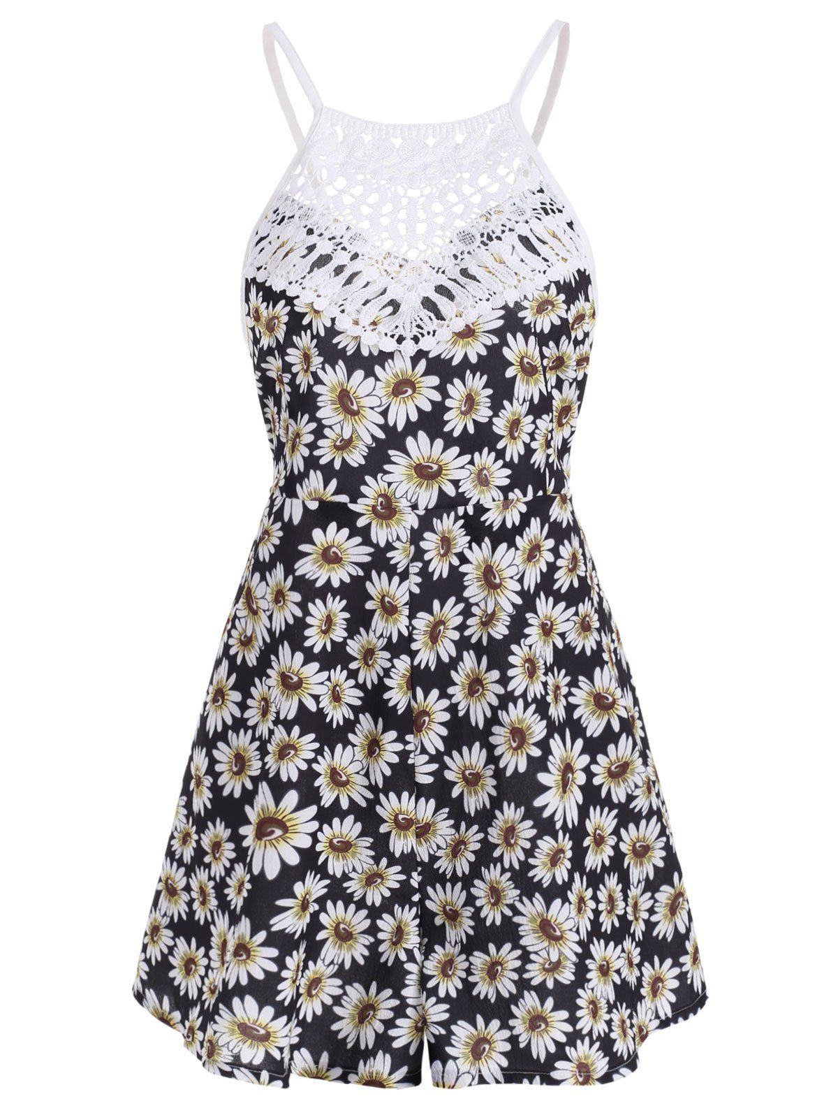 

Daisy Floral Crochet Panel Cami Romper, Multi