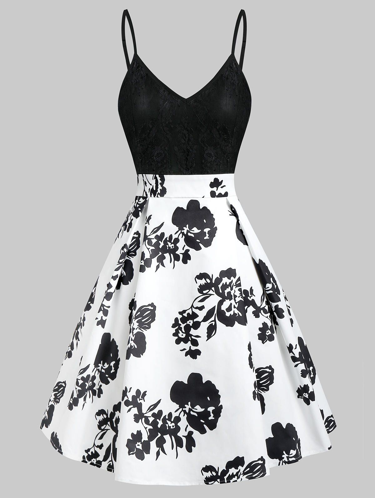 

Lace Panel Flower Print Mini Cami Dress, White