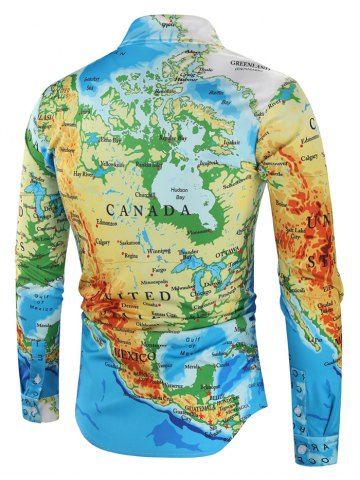 

Hidden Button North America Map Print Shirt, Multi