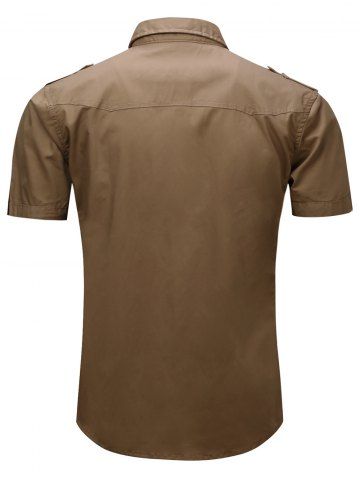 

Pocket Decoration Short Sleeves Cargo Shirt, Dark khaki