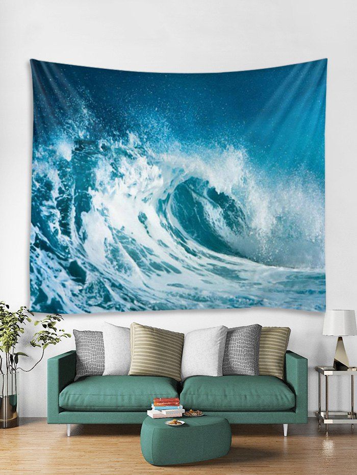 

Sea Wave 3D Printed Wall Tapestry, Multi-a