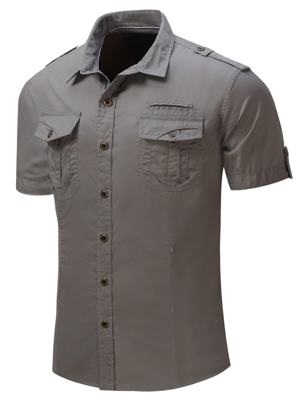 

Pocket Decoration Short Sleeves Cargo Shirt, Battleship gray