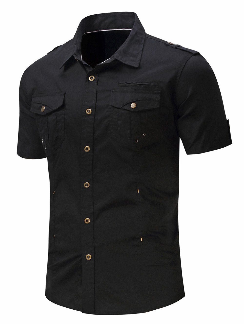 

Pocket Decoration Short Sleeves Cargo Shirt, Black