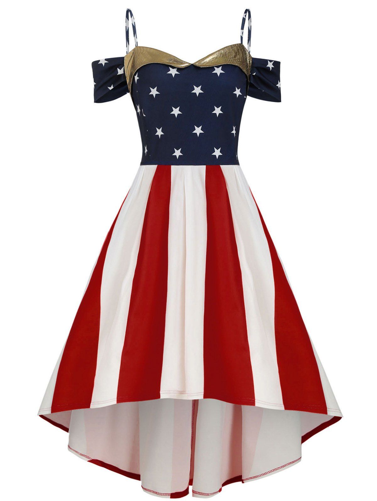 [30% OFF] American Flag Cold Shoulder High Low Plus Size Dress | Rosegal