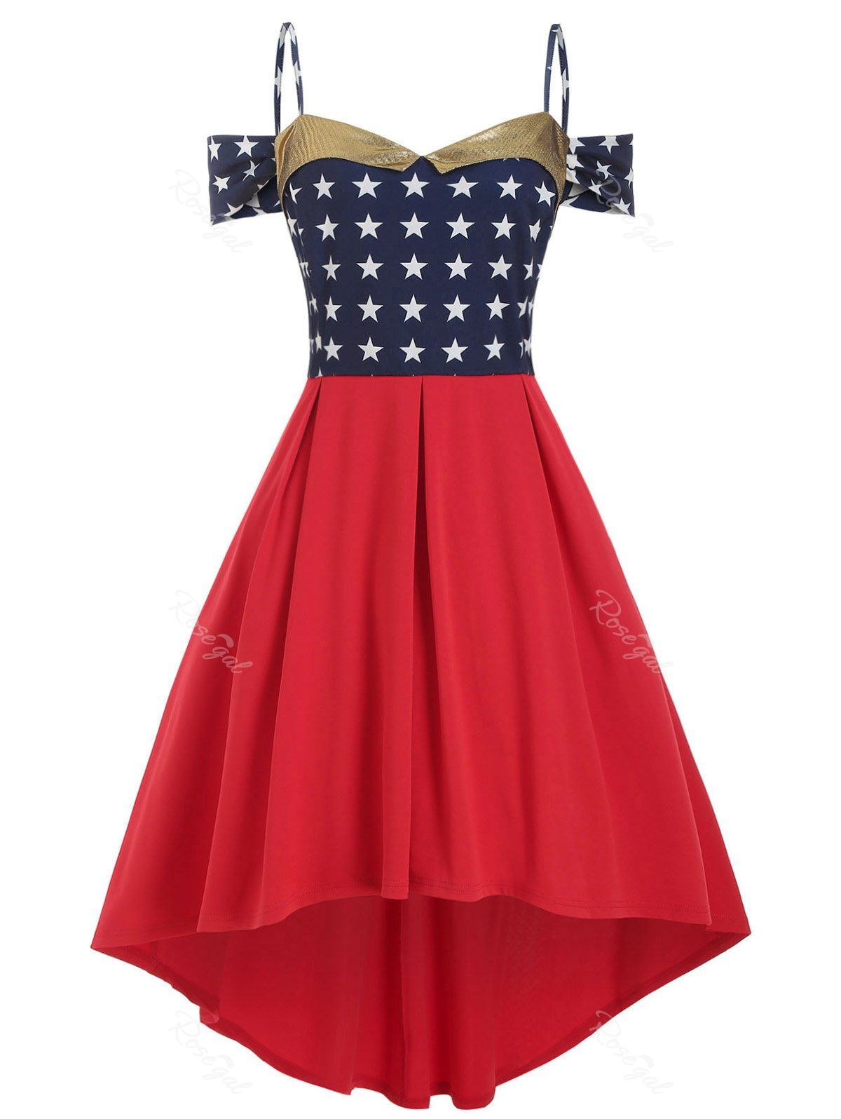 

Stars Cold Shoulder High Low Plus Size Dress, Red
