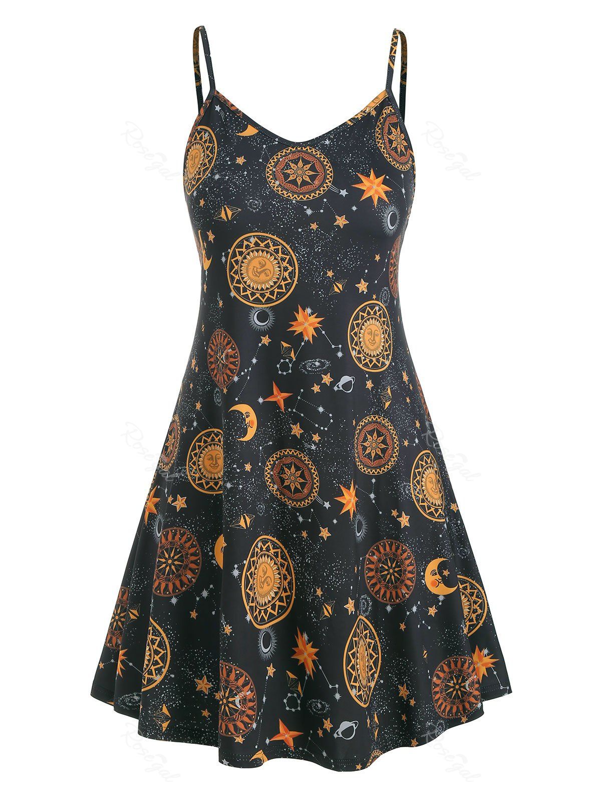 

Plus Size Sun Stars Moon Cami Dress, Golden brown