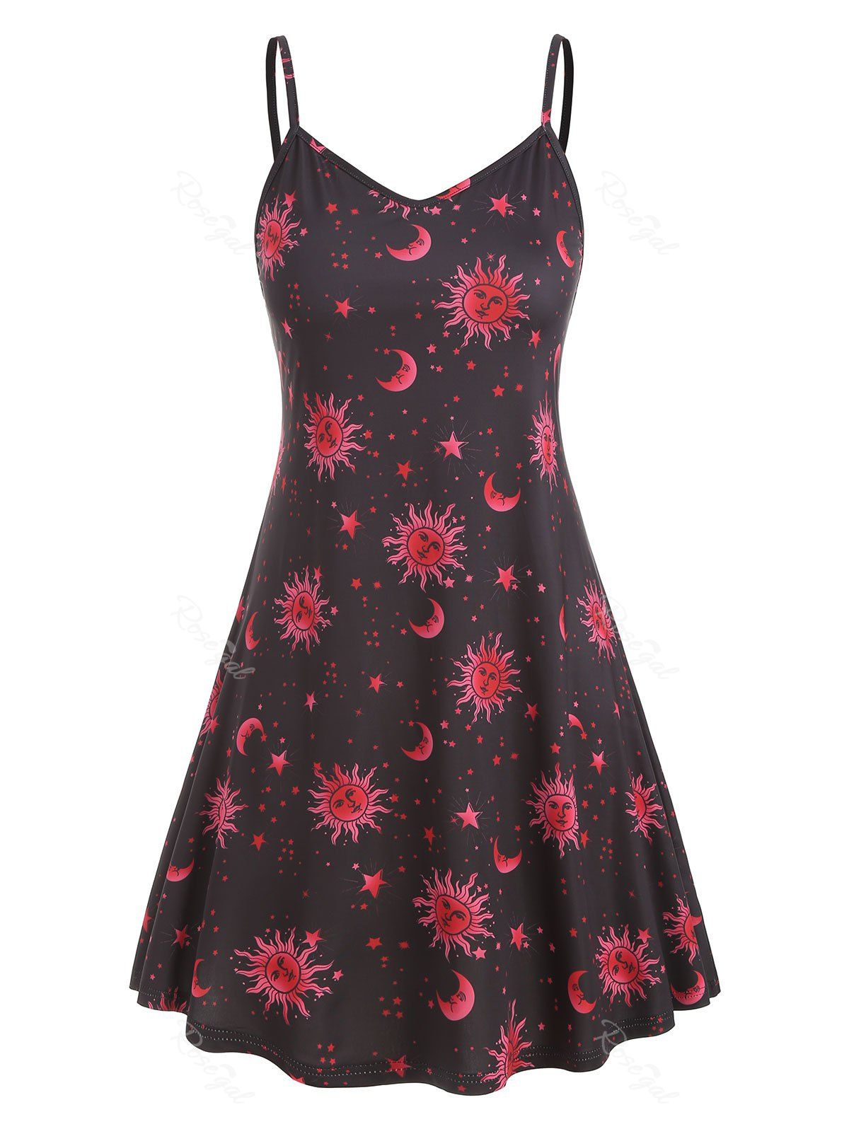 

Plus Size Sun Stars Moon Cami Dress, Rose red