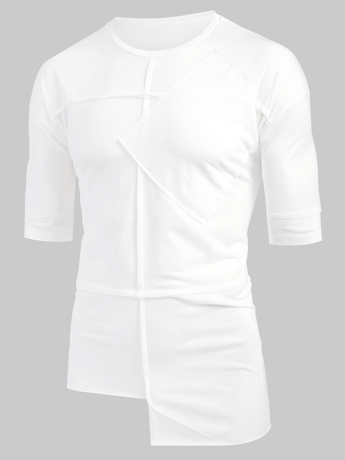 

Patchworks Decoration Solid Color Casual T-shirt, White