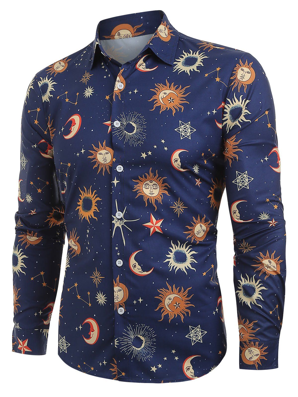 

Moon Sun Pattern Long Sleeve Shirt, Cadetblue