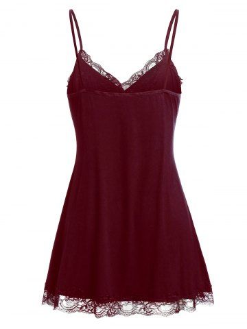 

Plus Size Pleated T Shirt with Lace Panel Tank Top, Black