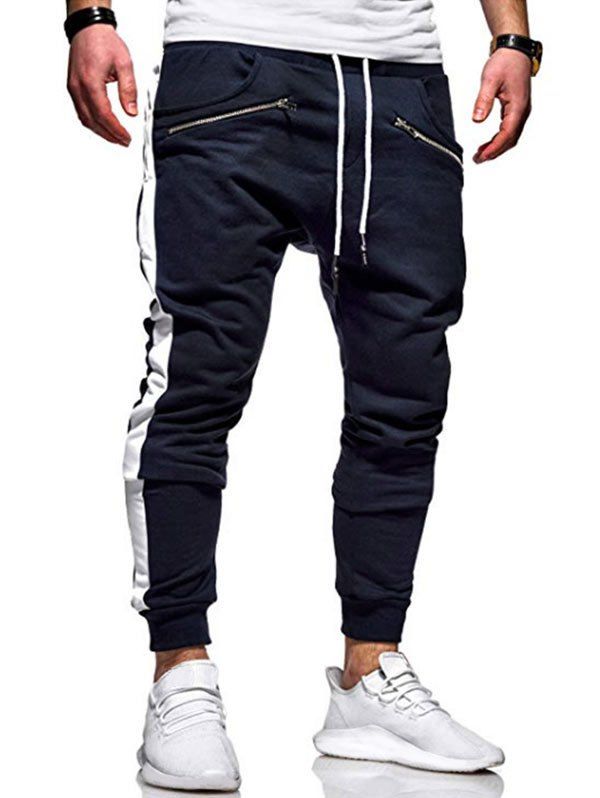 

Zipper Decoration Drawstring Jogger Pants, Deep blue