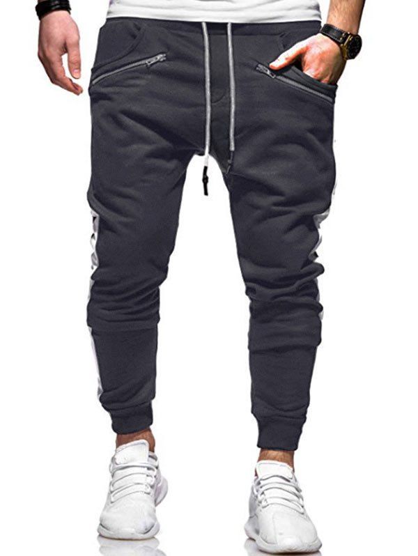

Zipper Decoration Drawstring Jogger Pants, Carbon gray