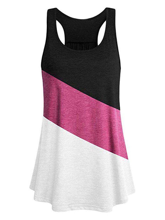

Color Block Longline Racerback Tank Top, Rose red