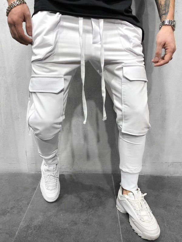 

Pocket Zipper Decoration Jogger Pants, White
