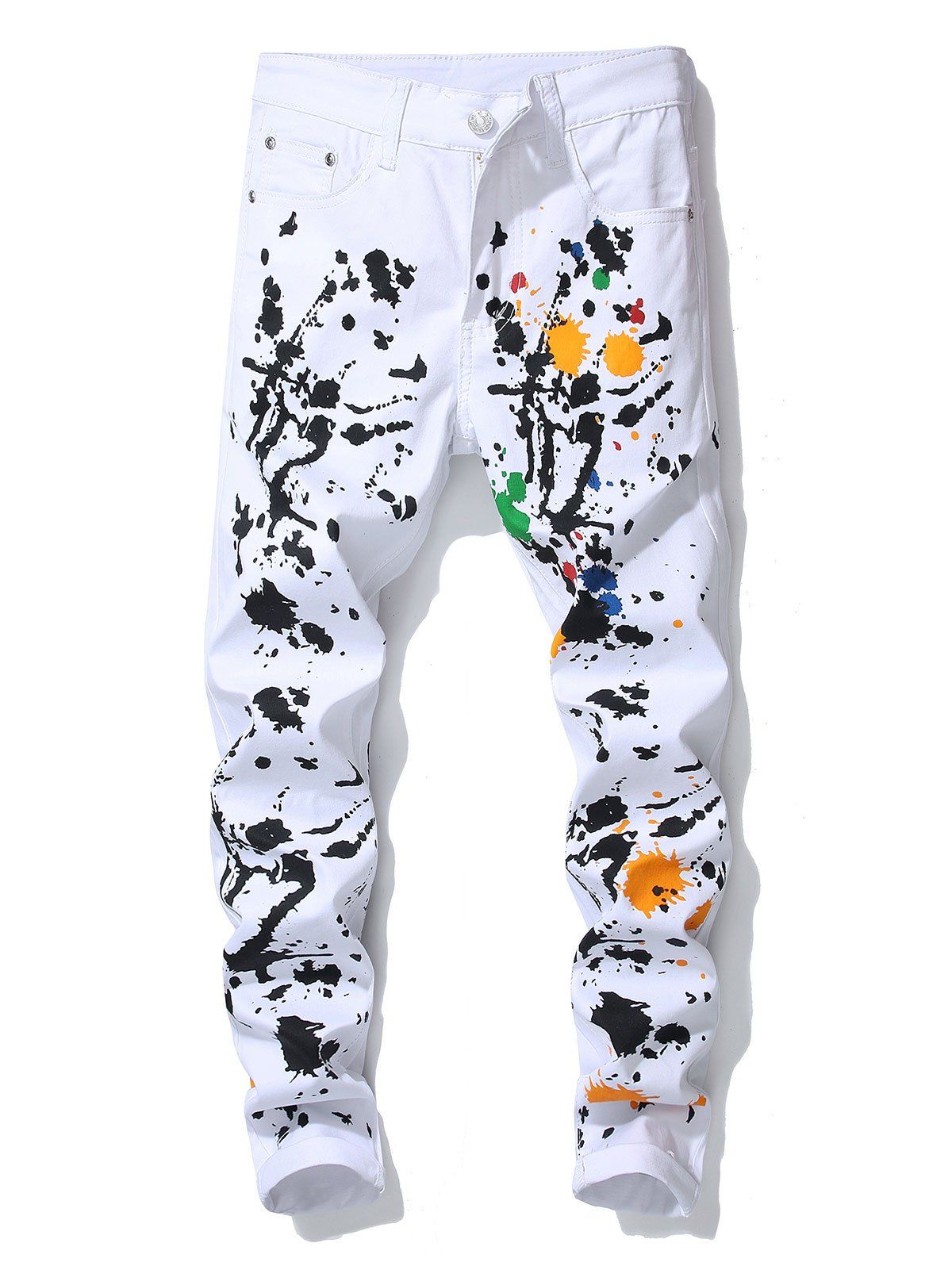 

Splatter Painting Decoration Casual Jeans, White