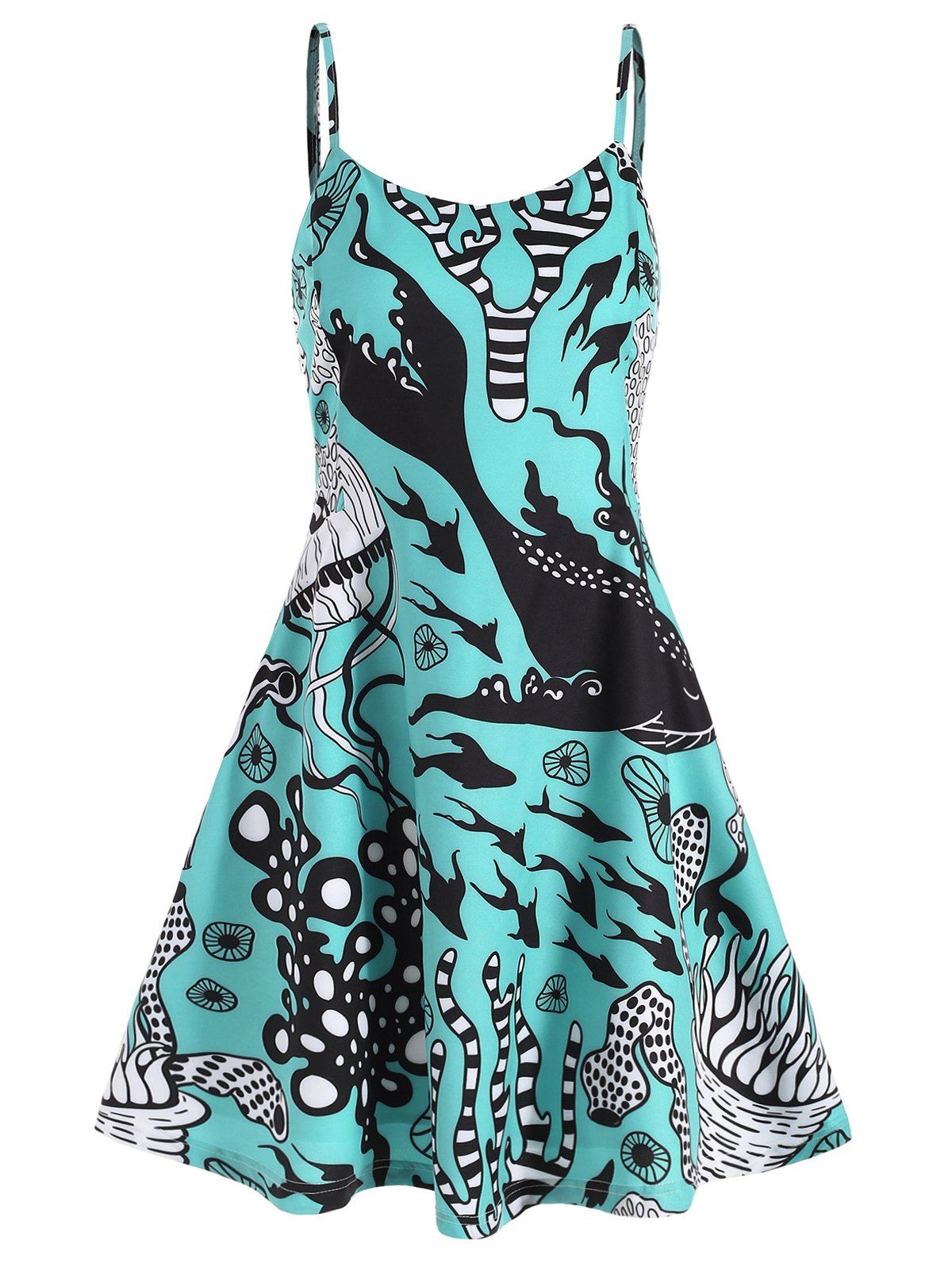 

Sea Creature Print Mini Cami Dress, Light aquamarine