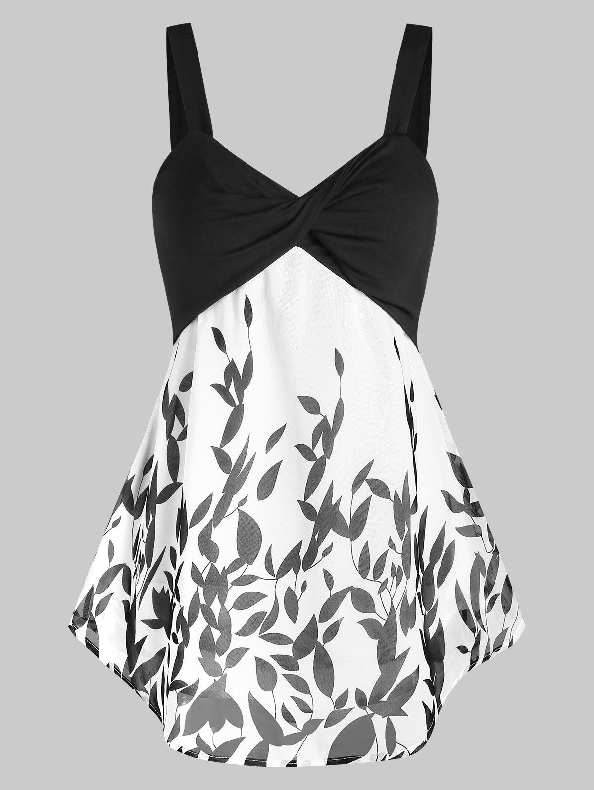 

Sweetheart Neck Twist Printed Tunic Tank Top, White