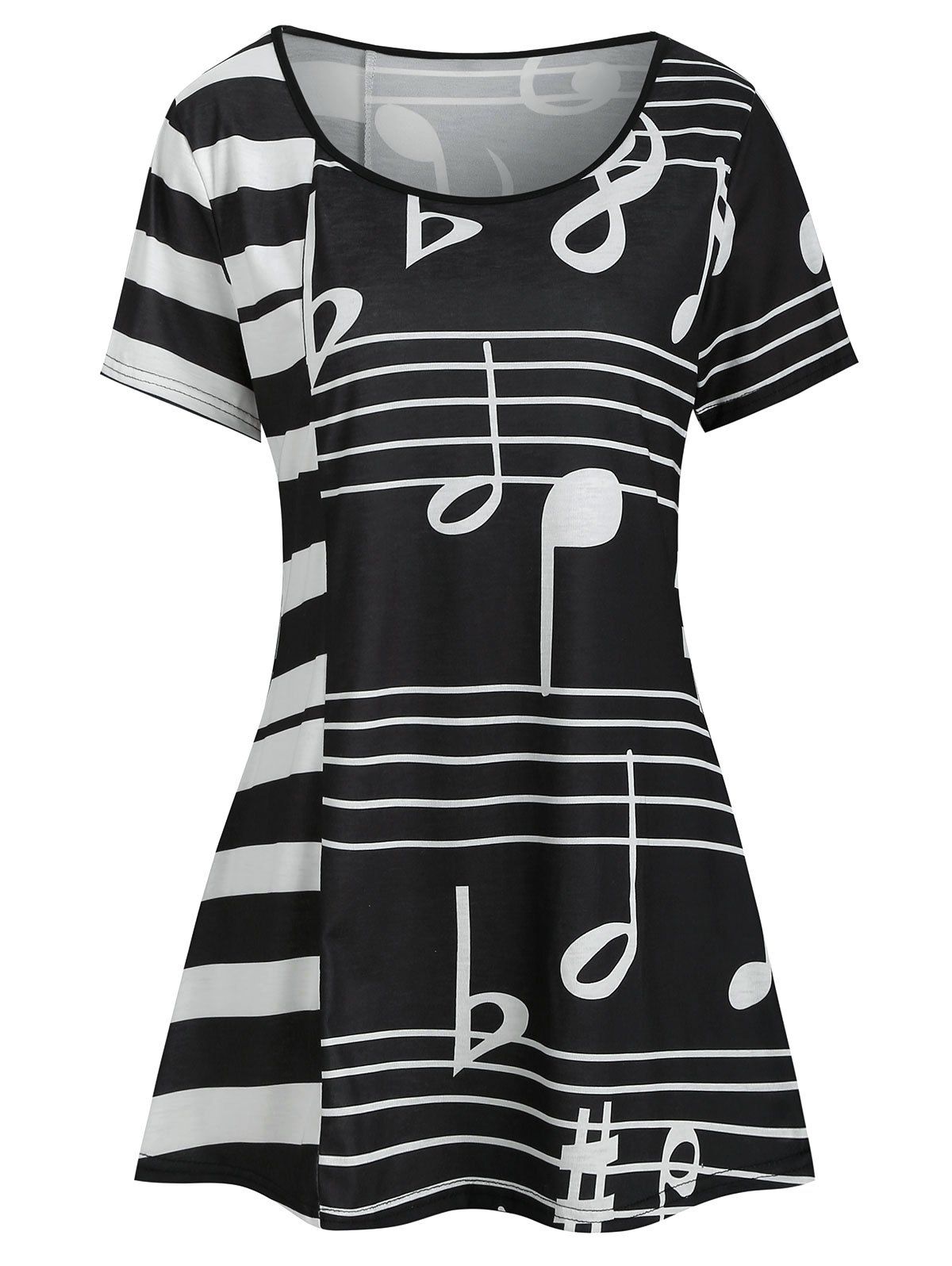 

Musical Note Print Striped T-shirt, Black