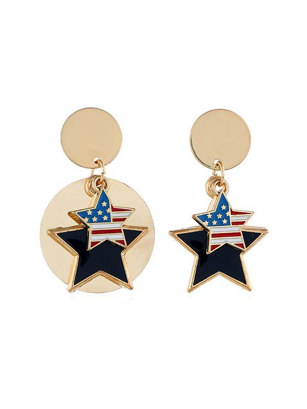 

American Flag Round Shaped Asymmetrical Earrings, Gold