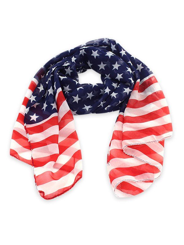

American Flag Chiffon Long Scarf, Multi-b