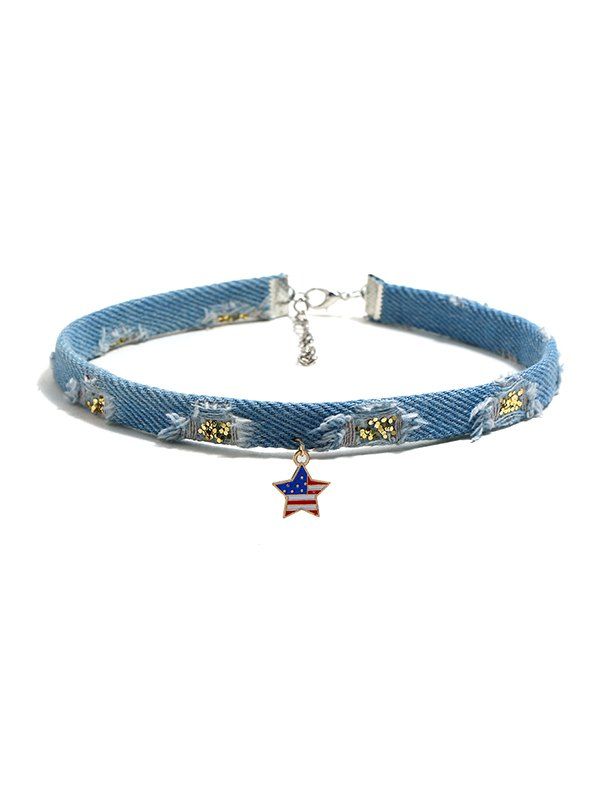 

Jeans Flag Pattern Choker Necklace, Multi-b