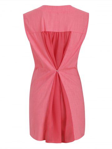 

Plus Size Half Button Pocket Sleeveless Blouse, Red
