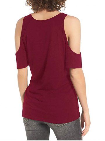 

Cold Shoulder Twisted Plain T-shirt, Red wine