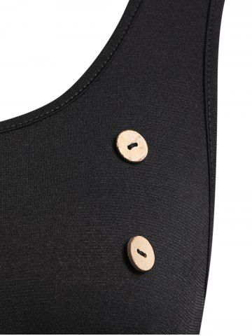 

Cut Print Two Tone Tunic Tank Top, Black