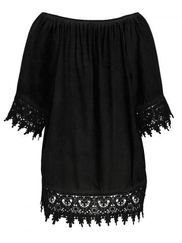 

Plus Size Crochet Raglan Sleeve Longline Blouse, Black
