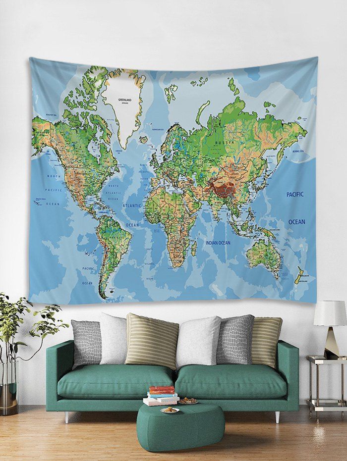 

Map Pattern Art Decor Wall Tapestry, Multi-a