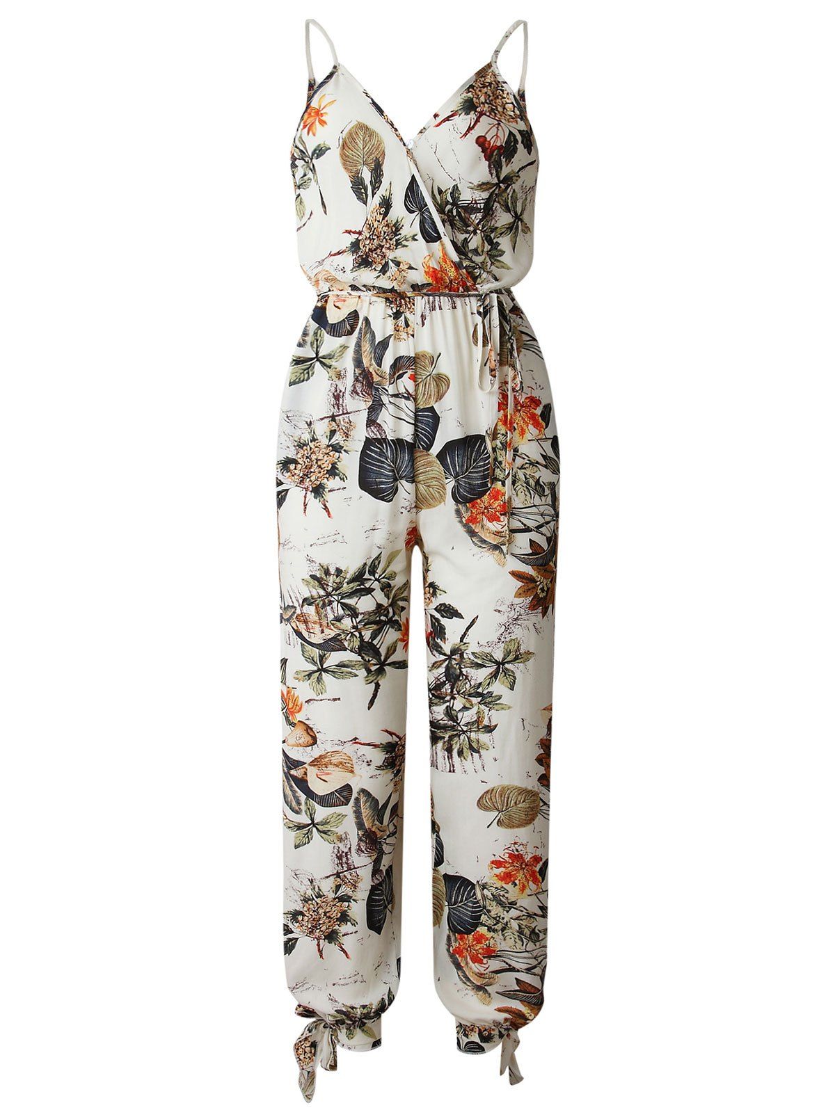 

Leaf Print Surplice Split Tied Jumpsuit, Multi