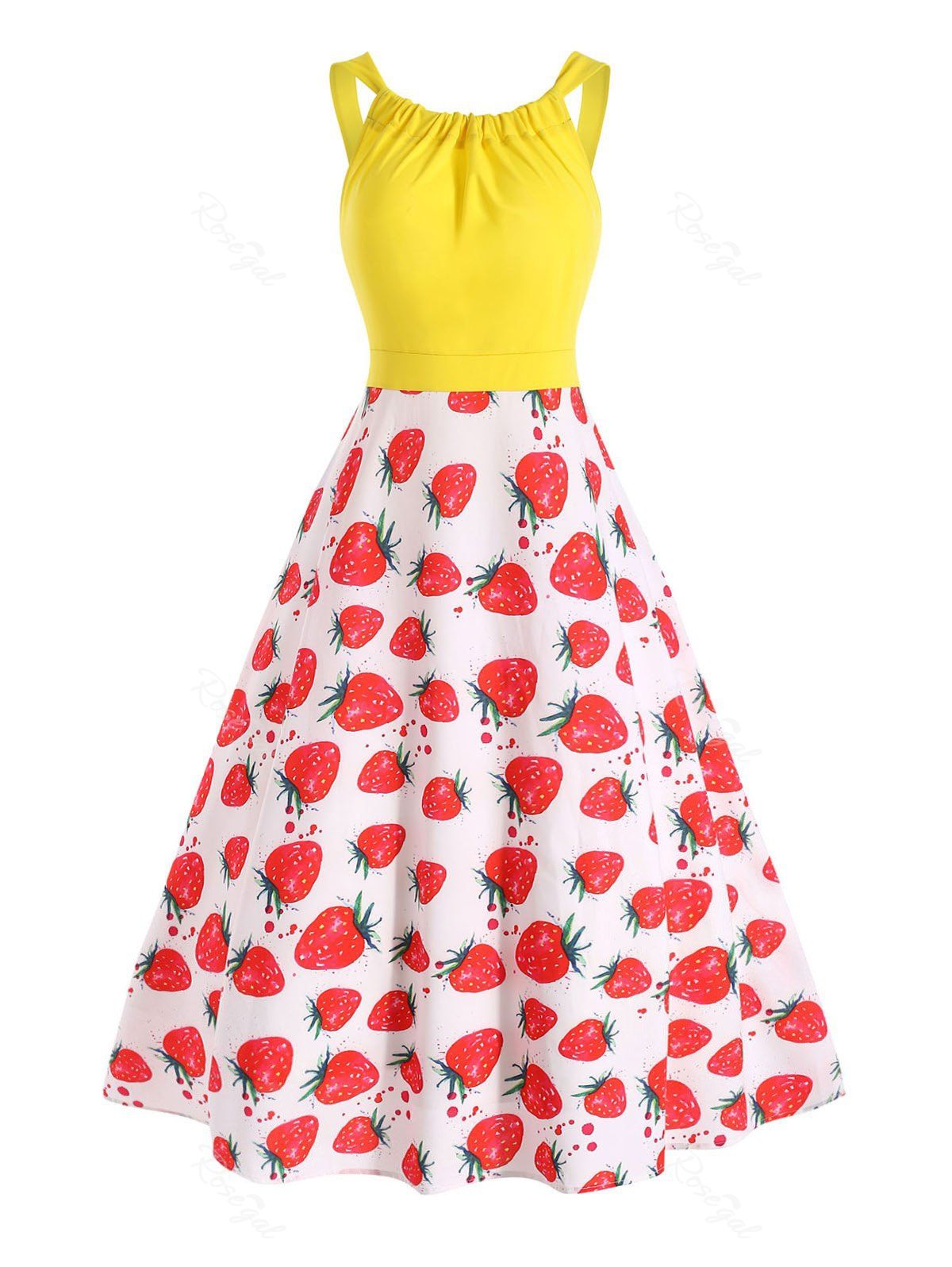 

Contrast Strawberry Print Midi Plus Size Dress, Multi