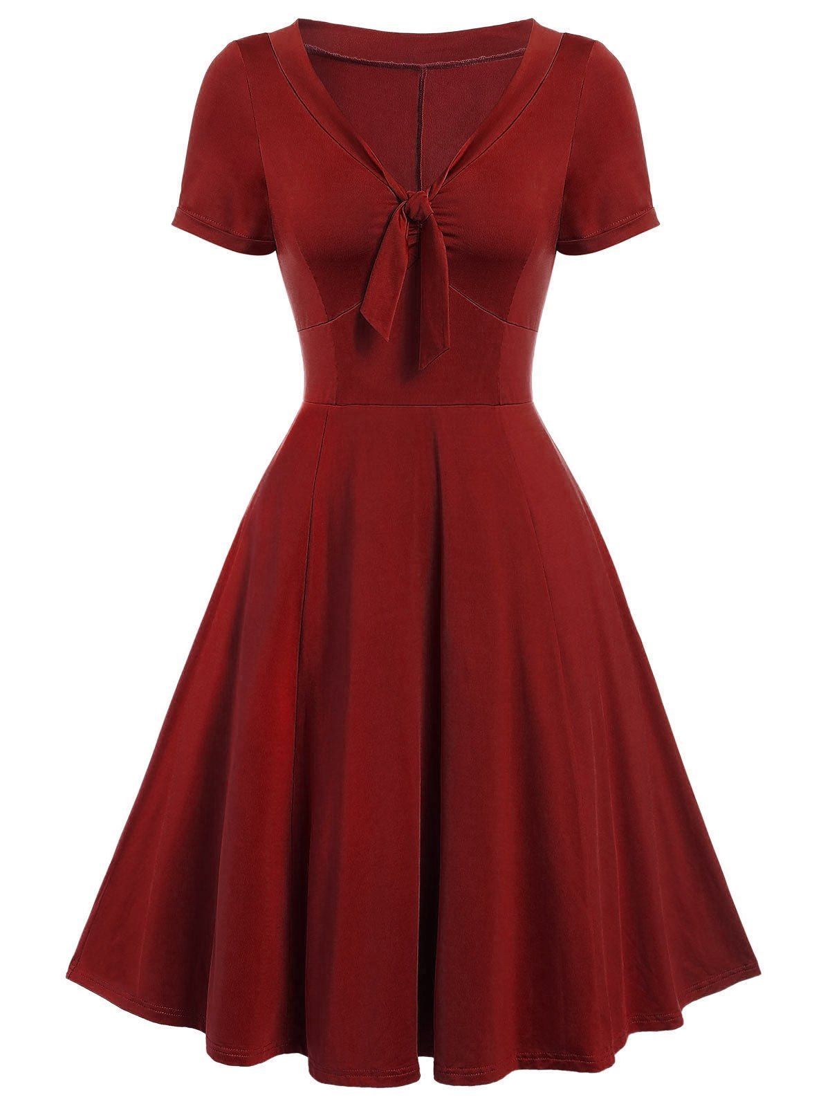 

Vintage Bow Tie Fit and Flare Dress, Red wine