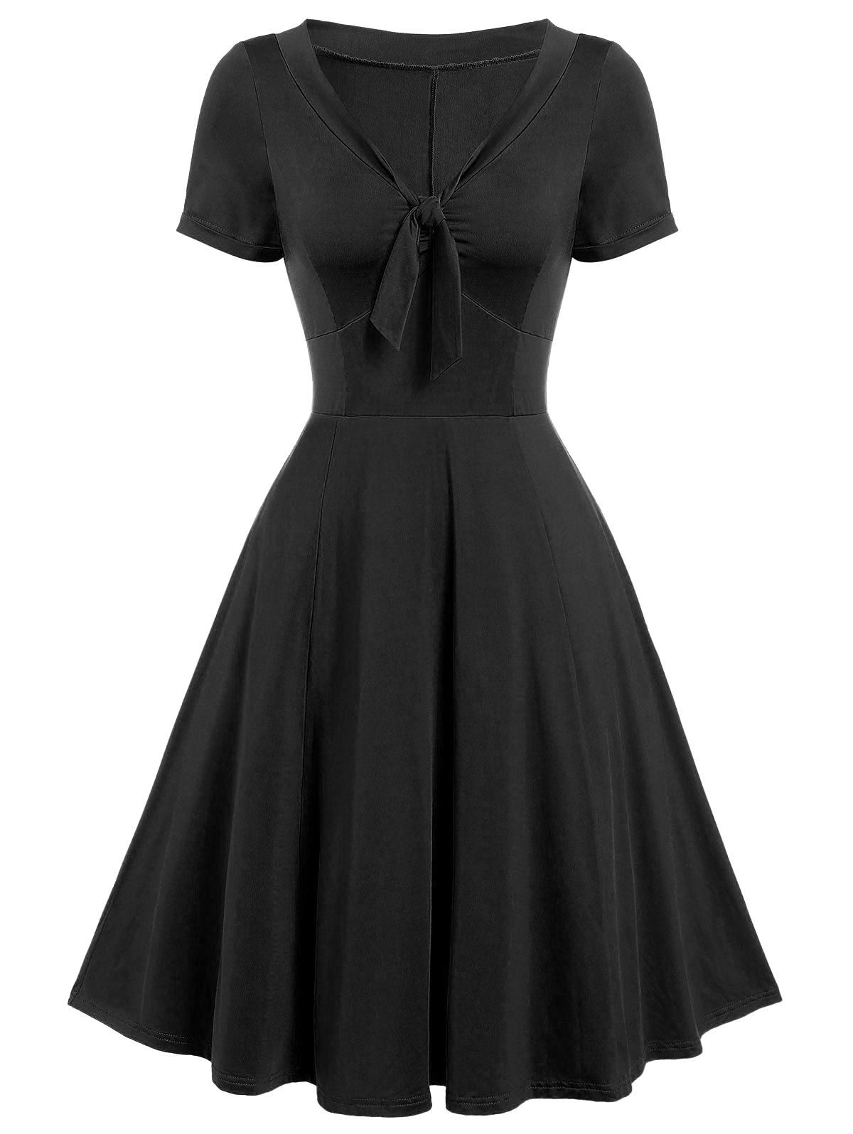 

Vintage Bow Tie Fit and Flare Dress, Black
