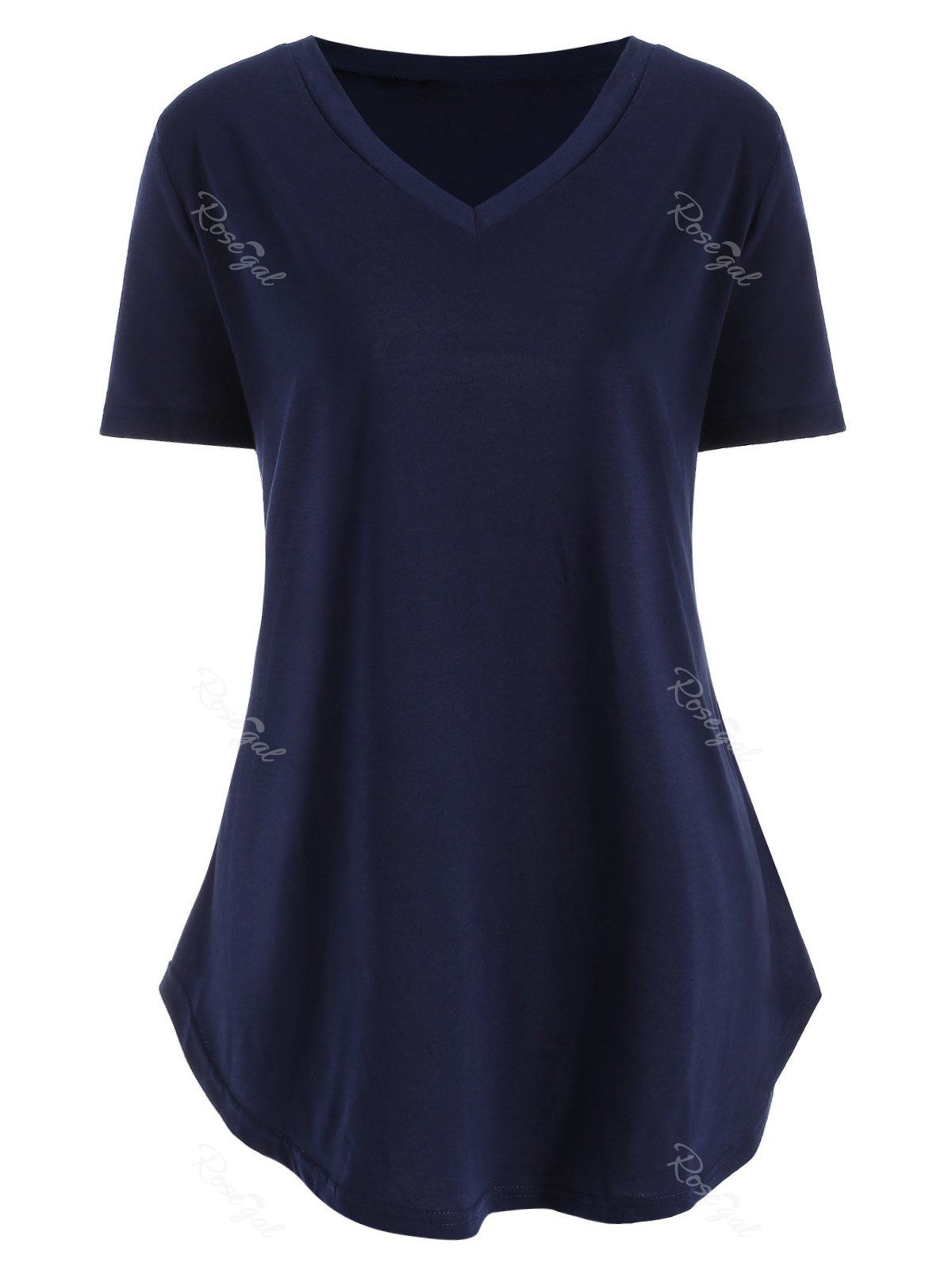 

Short Sleeve V Neck Plain Plus Size Tee, Blue