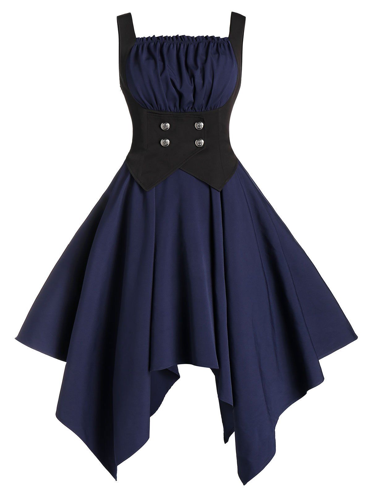 

Vintage Double Button Handkerchief Faux Twinset Dress, Cadetblue