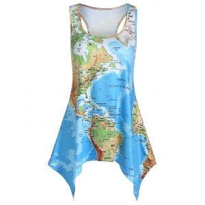 

World Map Print Handkerchief Tank Top, Light sky blue