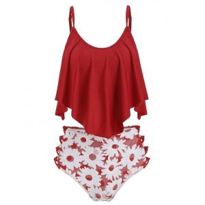 

Flounce Floral Lattice High Waisted Tankini Swimsuit, Red
