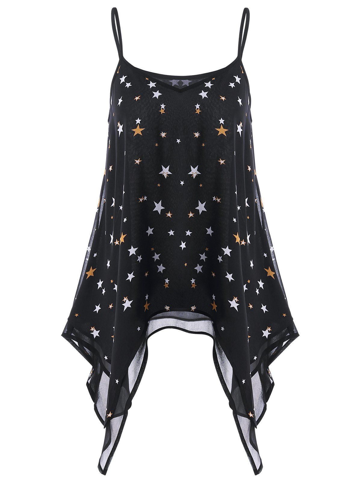 

Star Print Casual Asymmetric Cami Top, Black