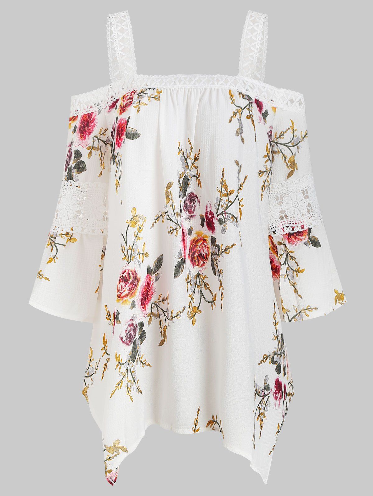 

Floral Crochet Panel Cold Shoulder Top, White
