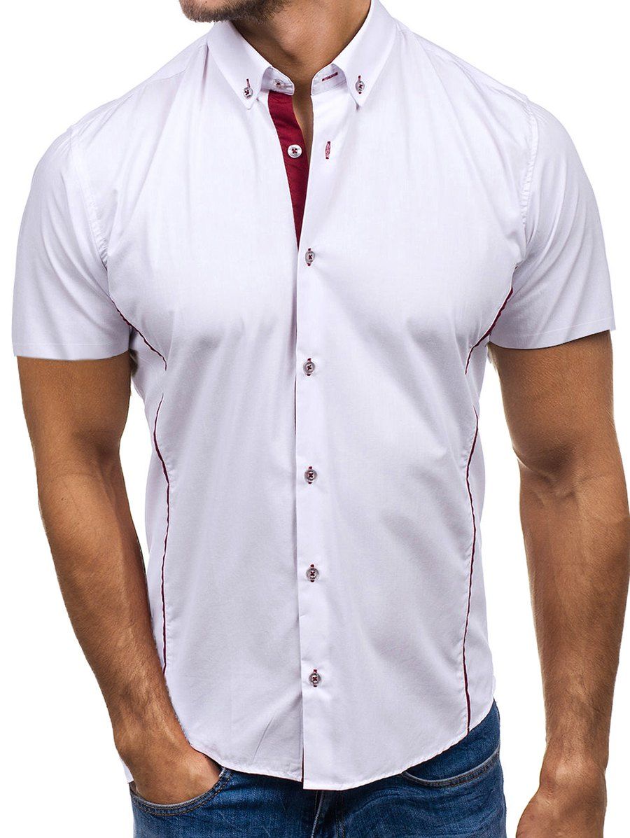 

Contrast Trim Button Down Casual Shirt, White