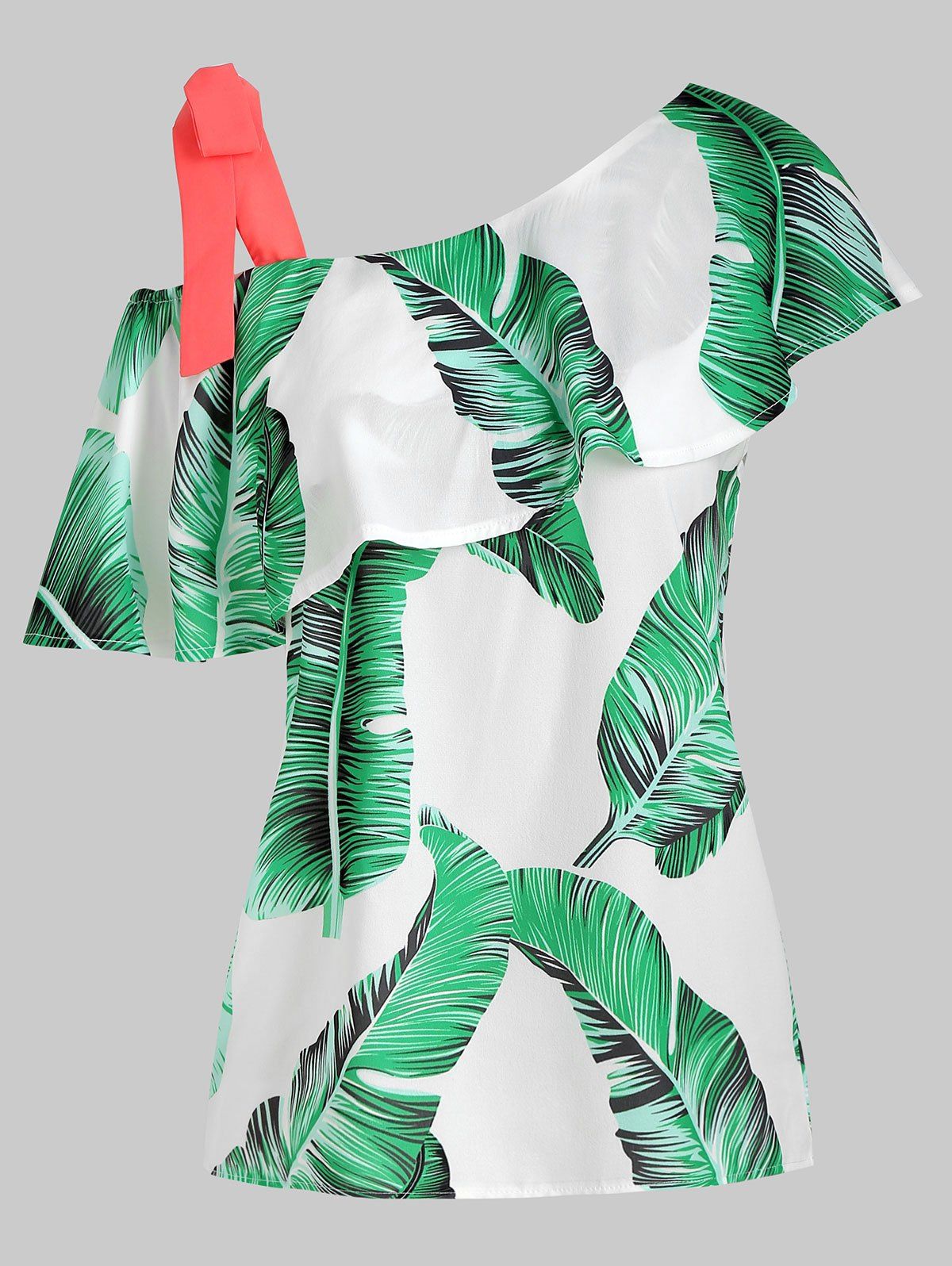 

Palm Leaf Flounce Cold Shoulder Top, White