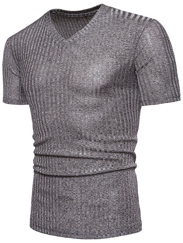 

V-Neck Design Solid Color Casual T-shirt, Light gray