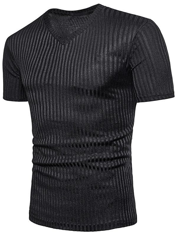 

V-Neck Design Solid Color Casual T-shirt, Black