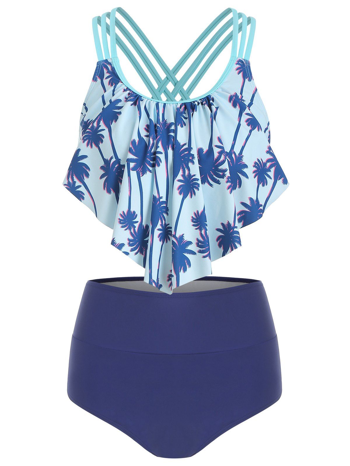 

Palm Tree Print Strappy Tankini Swimsuit, Sea blue