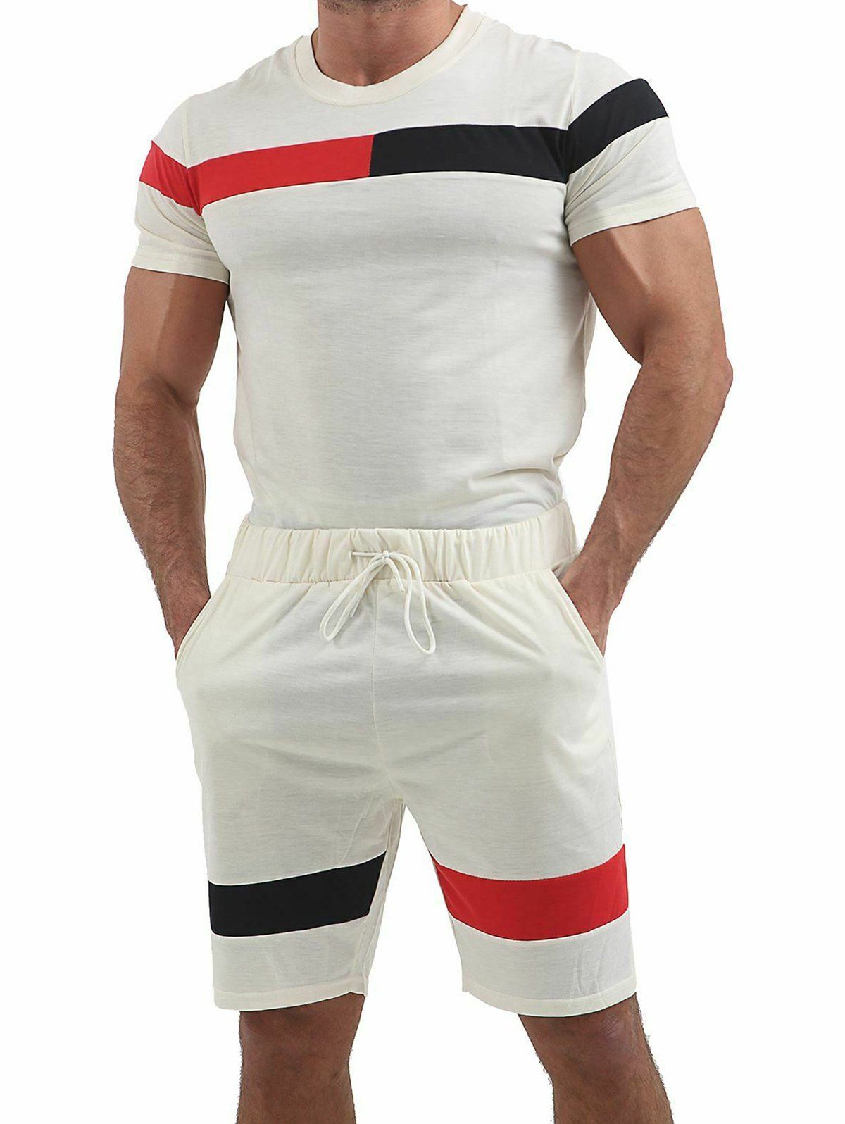 

Color Block Panel T-shirt and Shorts Suits, White