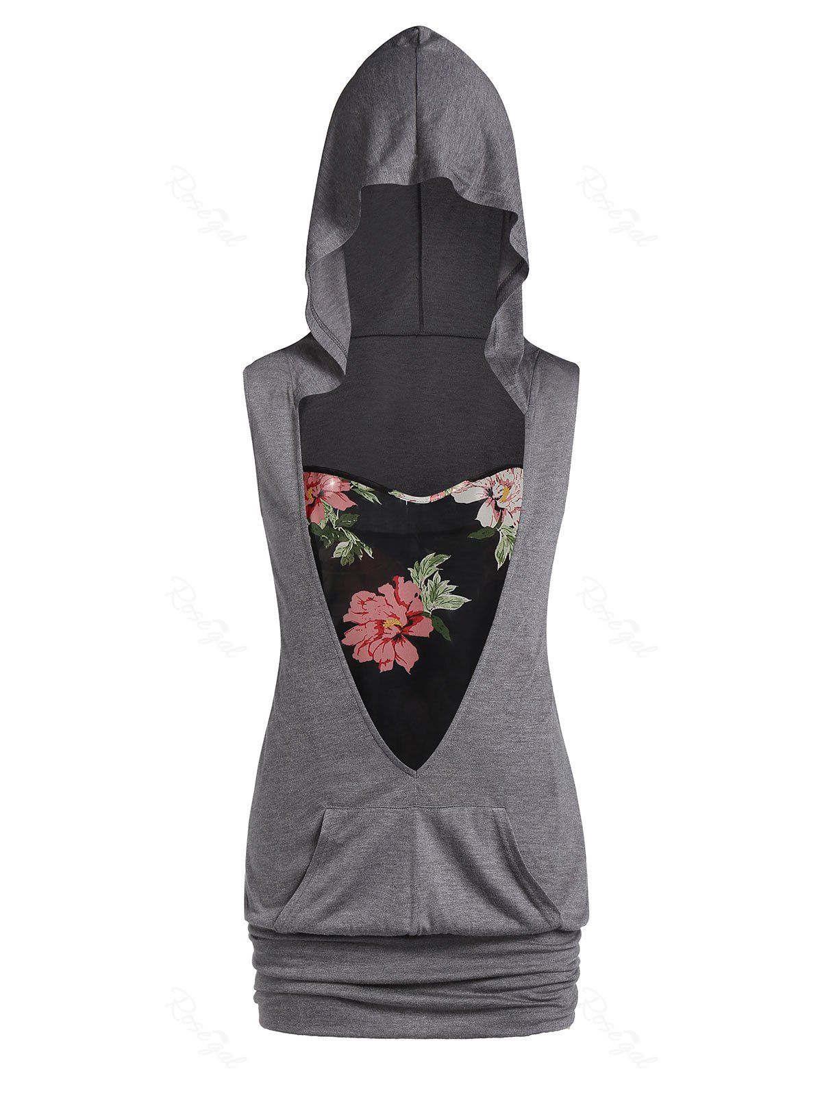 

Plus Size Hooded Blouson Tank Top With Floral Cami Twinset, Gray